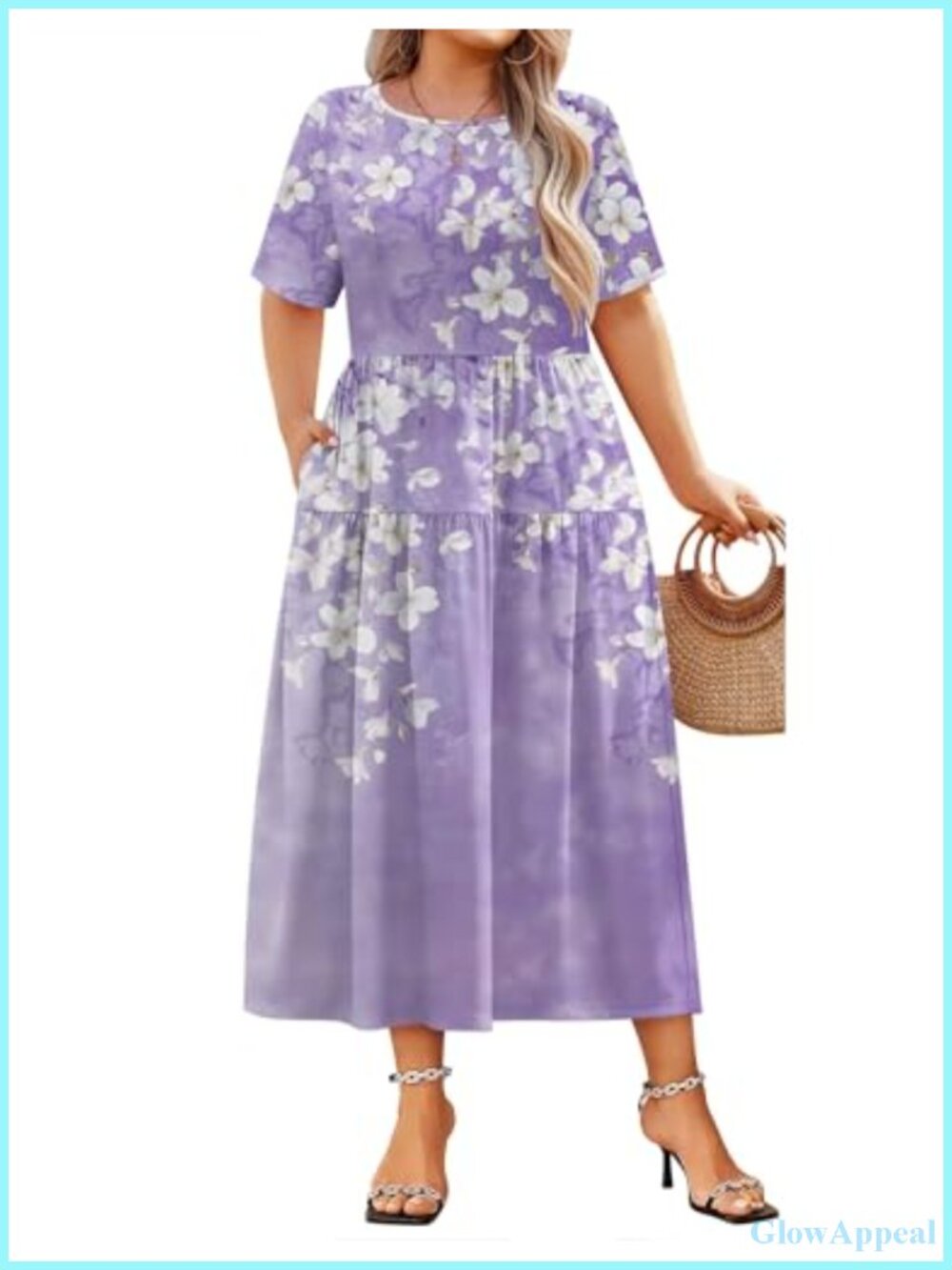 Plus Size A-Line Summer Dress with Pockets, Short Sleeve Casual Maxi